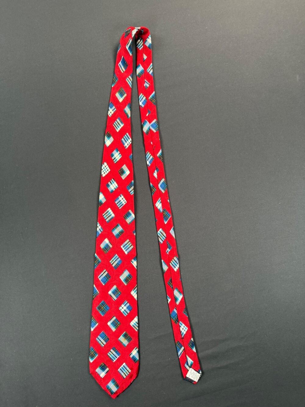 Vintage Claiborne Red/Blue Square Plaid Pattern Neck Tie - 100% Italian Silk!